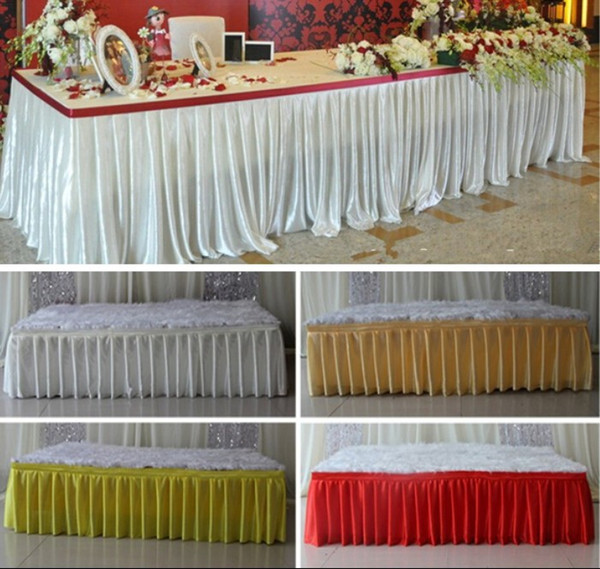 2018 Fashion colorful ice silk table skirts cloth runner decoration wedding pew table covers hotel event long runner decoration