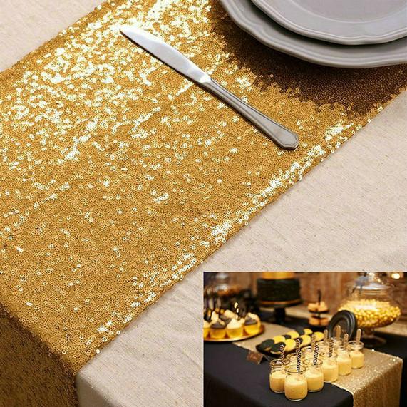 ShinyBeauty 12x72 Inch Rectanglar Gold Sequin Table Runner Glitz Table Runners 30x180cm Photography Runners Linen For Wedding Party Decor