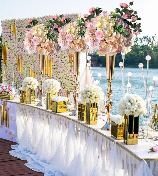 Royal Gold Silver Tall Flower Vase Wedding Table Centerpieces Decor Party Road Lead Flower Holder Metal Flower Rack For DIY Event
