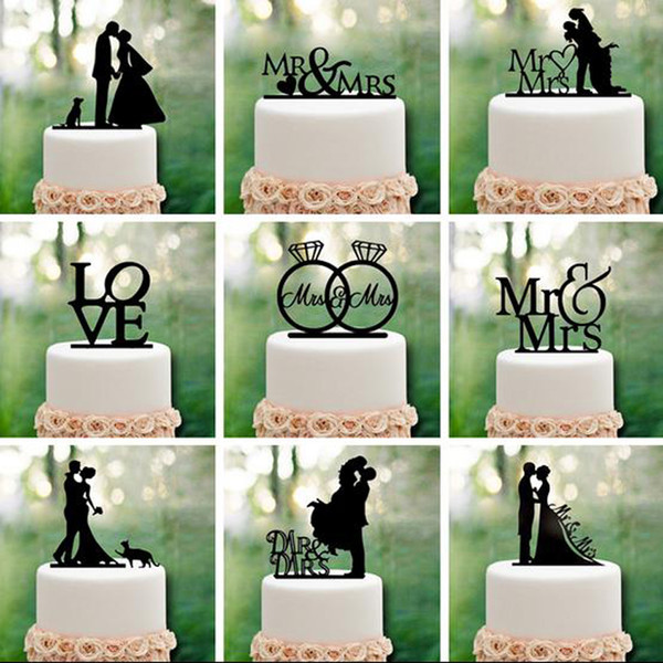 Mr Mrs Wedding Decoration Cake Topper Acrylic Black Romantic Bride Groom Cake Accessories For Wedding Party Favors