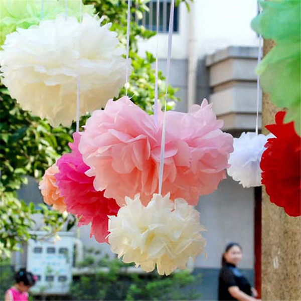 Hot ! 50pcs Tissue Paper Pom Poms Paper Flowers Ball for Wedding Decorations Christmas Birthday Party 6/8/10/12/14 inches Multi-colors