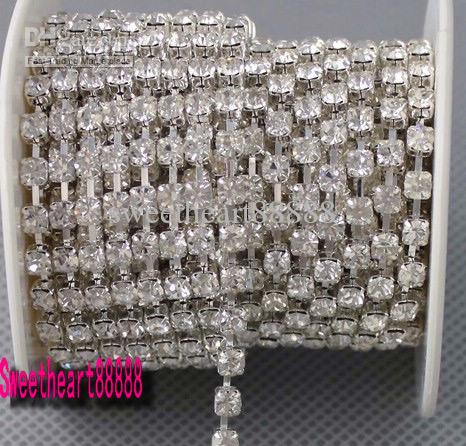 Hot sell MIC 10 Yards SS14 Diamante Rhinestone Crystal Silver Tone Chain 3.5mm Wedding Decorations