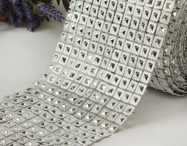 10yard 12row Pyramid Studs Spots Bendable Mesh Wrap Roll Chain Trim For Sewing Apperal Bag Shoes Cap Decoration