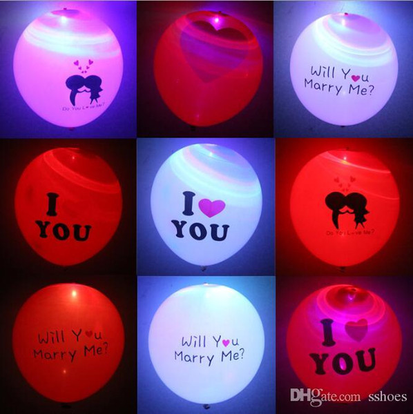 Colorful Wedding Decorations 12 inch LED Light Up Balloons I LOVE YOU led Flash Birthday Christmas Party Decor