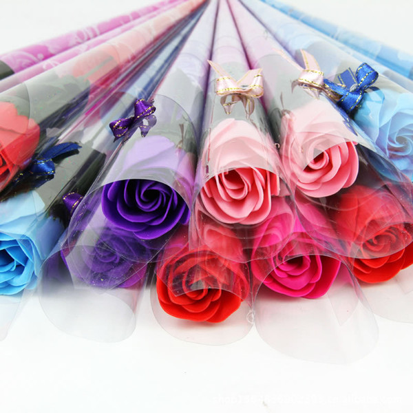 Hot Sale Red Fushia Blue Color Rose Flower Soap Mother's Day Gifts 30pcs/lot Wedding Gift For Friends Holiday Supplies Valentine's Day