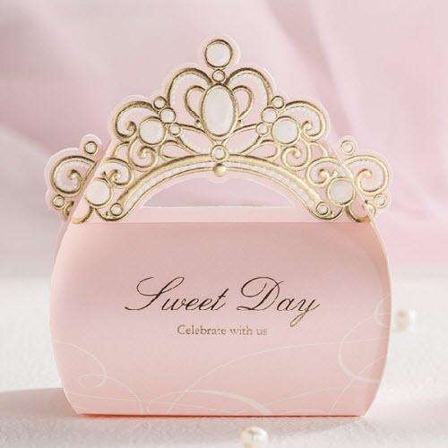 Light Pink Gold Shiny Crown Sweet Day Wedding Gift Candy Favor Boxes, CB6072