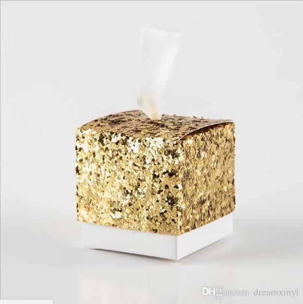 Wedding Candy Boxes Sparkle and Shine 2*2*2 inches Paper Boxes Silver/ Gold/Multi Glitter New Wedding Party Favors And Gifts Candy Box