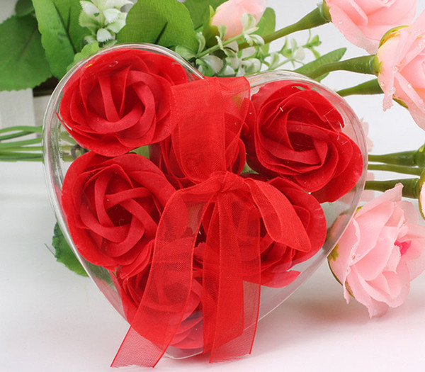 (6pcs=one box )High Quality Mix Colors Heart-Shaped Rose Soap Flower For Romantic Bath Soap Valentine's Gift