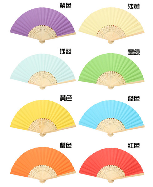 Free Shipping Wedding Favors Gifts Cloth Fodling Fan Elegant Solid Candy Color Silk Bamboo Fan DIY Drawing Color Fan Wedding Supplies