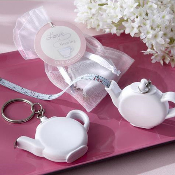 Wedding Favors and Gift Love is Brewing Teapot Measuring Tape Keychain Mini Portable Key Chain Favor