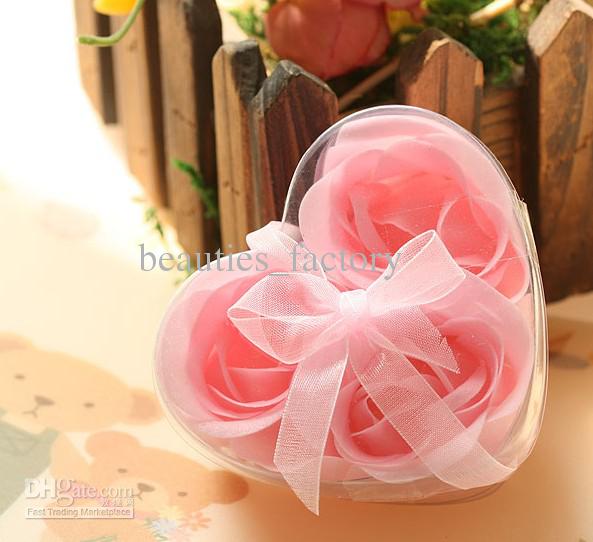 30 Boxes 3 in 1 Bath Soap flower with Heart-shaped Box Rose Petal Wedding Party Shower Decoration