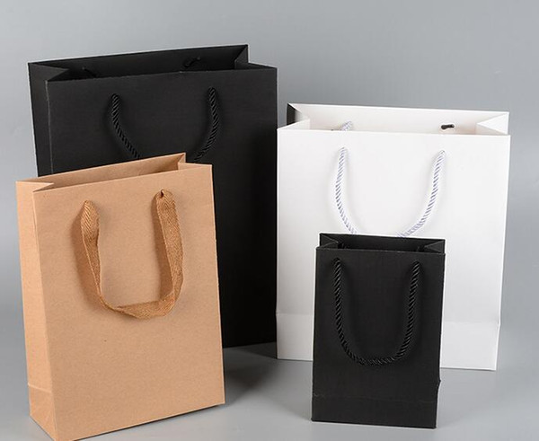10 sizes stock and customized paper gift bag brown white black wedding favors kraft paper bag with handles wholesale