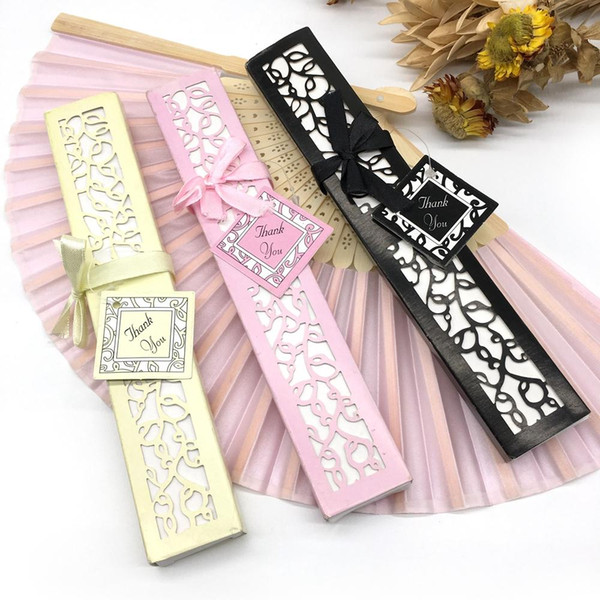 FREE SHIPPING + 100pcs/lot Luxurious Silk Fold hand Fan in Elegant Laser-Cut Gift Box (Black; Ivory; pink) +Party Favors/wedding