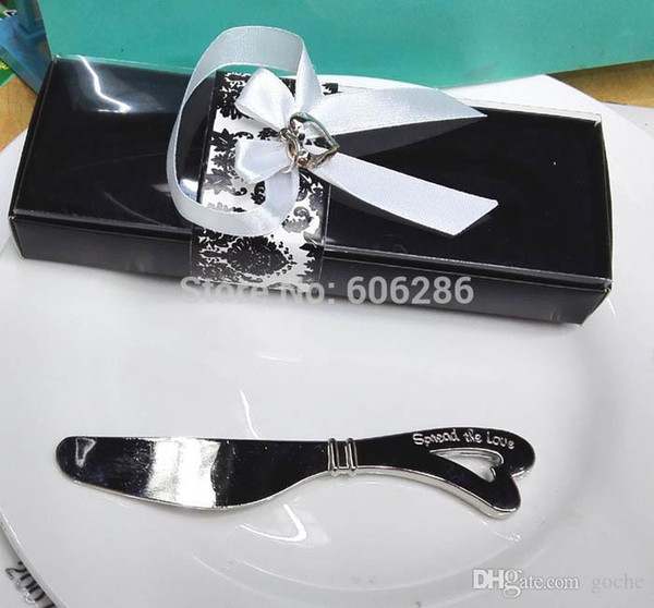 50PCS/LOT Spread the Love heart shaped handle Butter Knife Chrome Cheese Spreader Wedding Bridal Shower Favors
