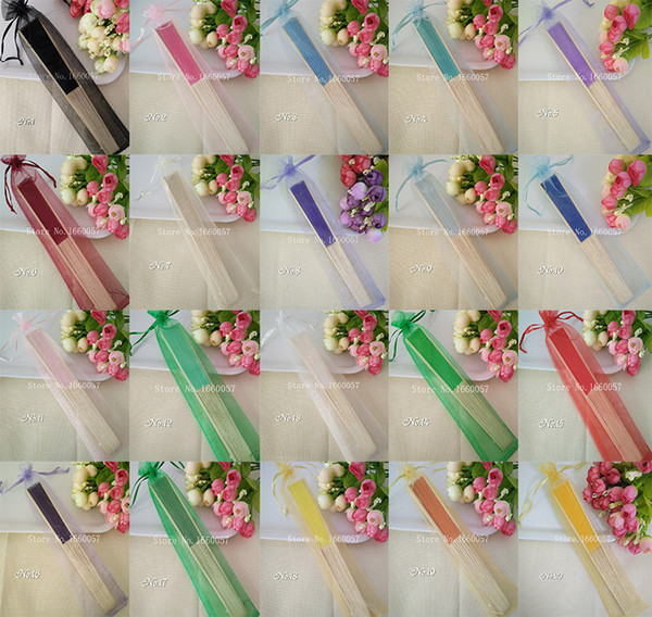 Wedding Favors Gifts Candy Color Silk Bamboo Craft Fan Cloth Wedding Hand Folding Fans+Yarn Bag/Organza Bag+DHL 