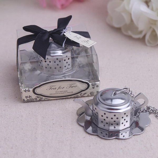 Teapot Shaped Stainless Steel Tea Strainer Wedding Favor Gifts Creative Tea Infuser Gift Box Packing + DHL 