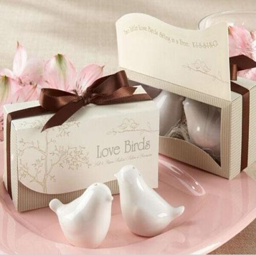 10pcs/5 boxes Elegant Wedding Favors Love Birds Ceramic Salt and Pepper Shaker Party Favor Gifts Supplies Free Shipping