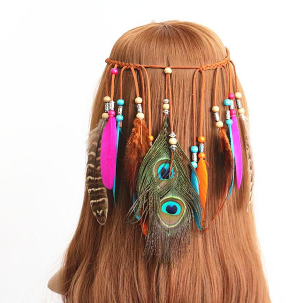 2018 New Women Girls Colorful Boho Headband Indian Feather Hair Band Handmade Hair Accessories Halloween Party Favor Gift