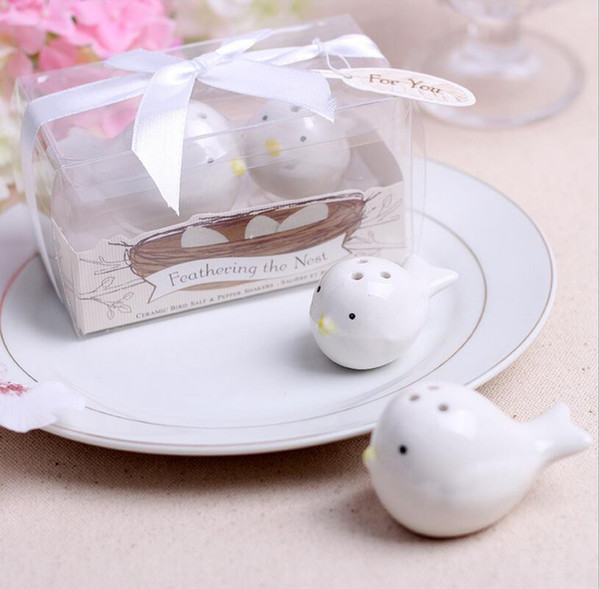 2Pcs/Set White Love Birds Ceramic Salt Shaker Pepper Shakers Set Personalised Wedding Favors event Party Decoration supplies
