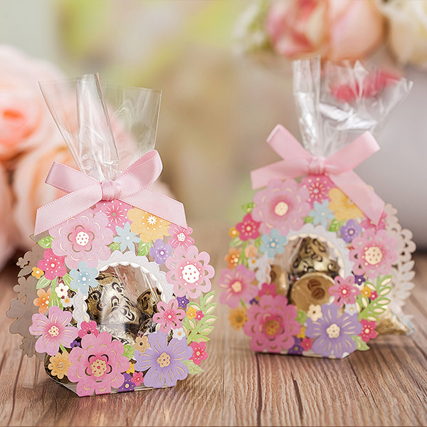 50 Pieces. Pink Color Small Cute Small Flowers Wedding Gift Candy Favor Boxes, CB5099