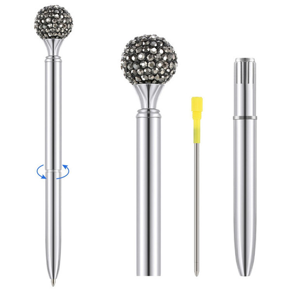 1 Pc Creative Metal Diamond Head Crystal Ballpoint Pen Student Stationery Office Business Gifts Back to School Party Favors