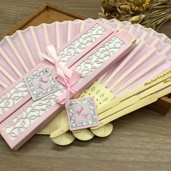 10pcs Hand Fans Spun Silk Wedding Fans with Laser Cut Gift Box Wedding Gifts for Guests