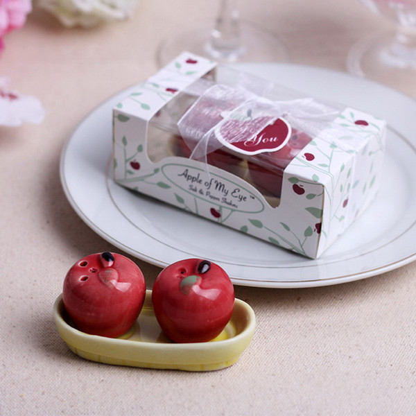 Wedding Favors Gifts Red Apple Salt & Pepper Shakers Ceramic Seasoning Cans Kitchen Supplies 2pcs/set + DHL 