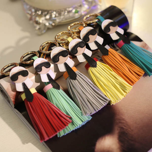 Fashion Cute Big Brand Genuine Tassels Monster Bag Bugs Car Ornaments Leather Tassels Bag Charm Key Chain black