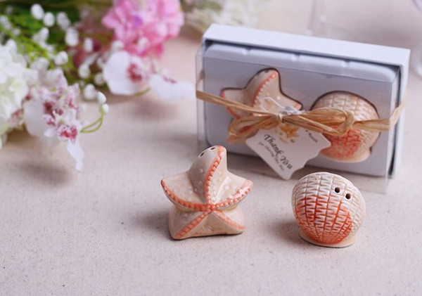 Wedding favors 200 pcs=100box Beach Theme Seashell and Starfish Salt & Pepper Shaker Bridal Shower Souvenirs Party Decor Supplies