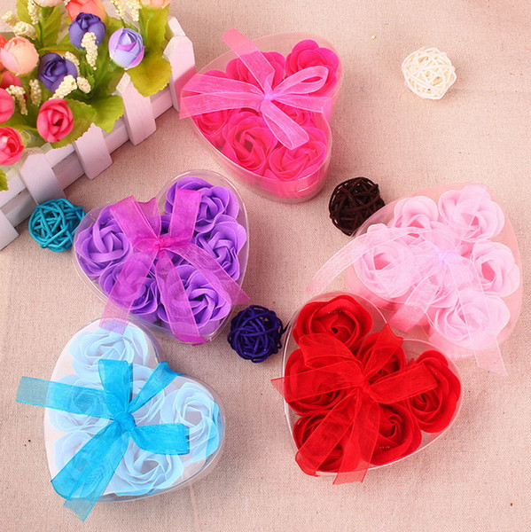 Heart-Shaped Rose Soap Flower For Romantic Bath Soap Valentine's Gift Wedding Favors 6pcs=1set 6 Colors DHL free shipping