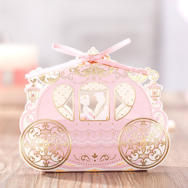 Shiny Pink-Gold Love Carriage Wedding Gift Candy Favor Boxes, CB6073
