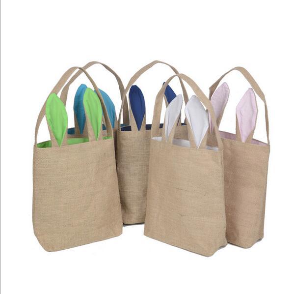 100PCS/Sets Cute Cotton Burlap Bags Rabbit Ear Shape Gifts Easter Bunny Bags For Kids In New Year Birthday Party Decoration