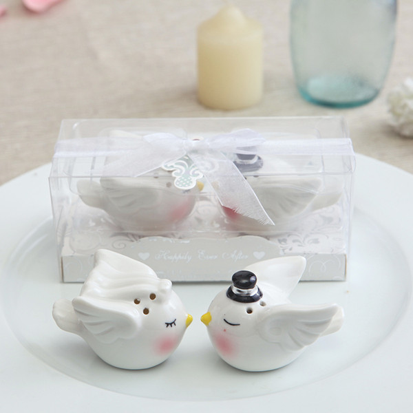 Ceramic Love Birds Salt and Pepper Shaker Wedding Favors Indian wedding return gifts Happily Ever After Bride & Groom 100pcs (50sets)