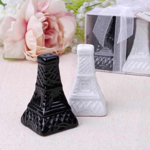 100BOX/LOT+Romantic Wedding Favors Paris Themed Ceramic Eiffel Tower Salt&Pepper Shakers Unique Party Gift 2pcs/set/box