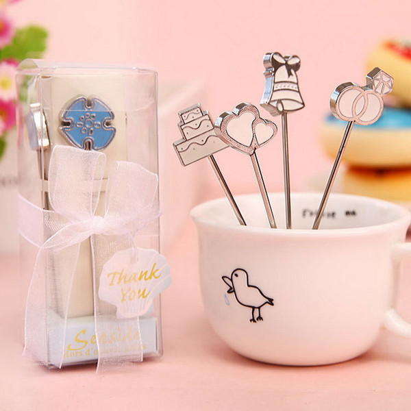 Creative Stainless Steel Fruit Fork Blue Ocean Conch Fruit Fork Wedding Favor White Heart Cake Fork 4pcs/set+ DHL 