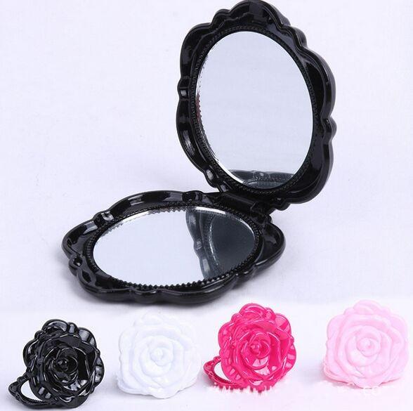 Makeup Mirror Color Pink Retro Rose Flower Shape Cosmetic Makeup Compact Mirror 3D Stereo Double Sided