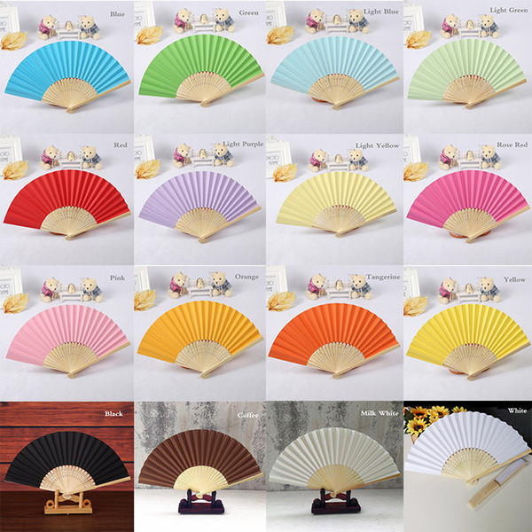 DIY Paper Folding Fan, Wedding Favors Gift Bride Hand Craft Fan with bamboo ribs Candy Color Drawing Fan+DHL Free Shipping