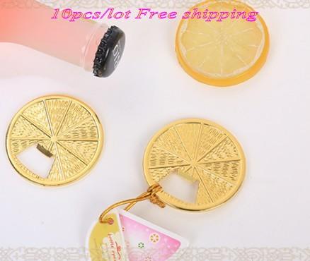 (10 Pieces/lot) Gold themed wedding favors of CITRUS SLICE BOTTLE OPENER for wedding souvenirs and Party decorations