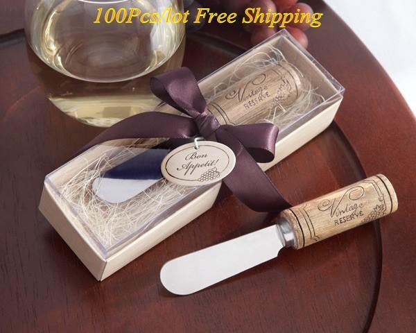 (100 Pieces/lot) Wedding souvenirs of Vintage Stainless-Steel Spreader with Wine Cork Handle Party Favors For Gift wedding