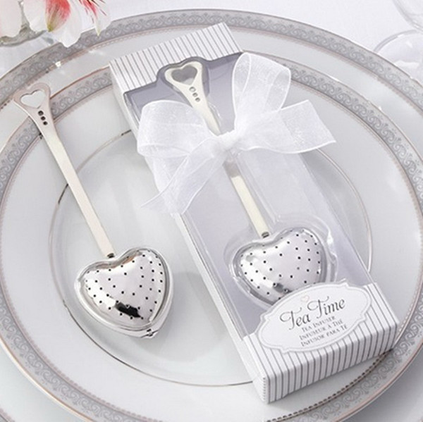 Wedding Favors Gift Heart-Shaped Teaspoon Stainless Steel Tea Spoon Love Tea Strainer Suit Gift Box packing+DHL 
