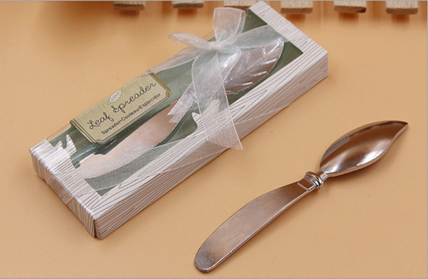 2017 Latest European Wedding & Event Party Favors Gift Kitchen Tools Leaves Shape Alloy Cake Cream Knives Knife with Retail packing 20pcs