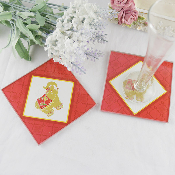 FEIS hotsale 2PCS glass coaster festival elephants table mate baby shower wedding favor company ceremony gifts
