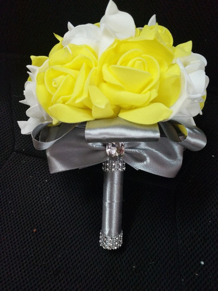 Artificial Handmade Rose Flowers Bridal Bouquets Bling Bling Crystal Brooch Handholds For Wedding Suppliers Personal Customized Bouquet