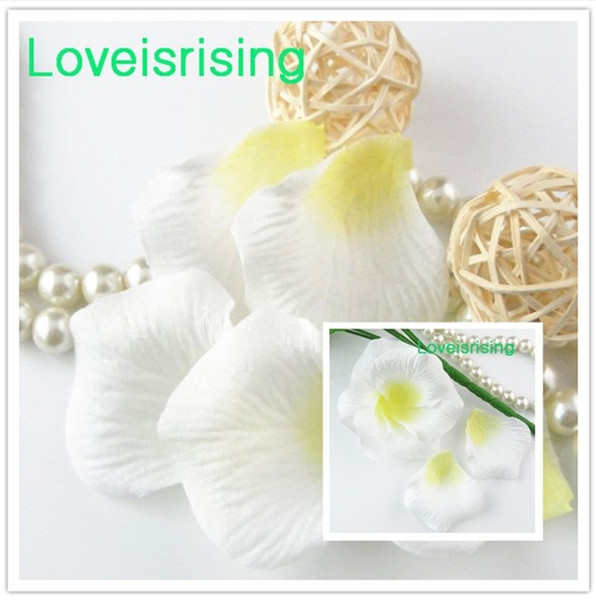 Free Shipping--10 packs(1440pcs) White&Yellow Non-Woven Fabric Artificial Rose Flower Petal For Wedding Party Favor Decor