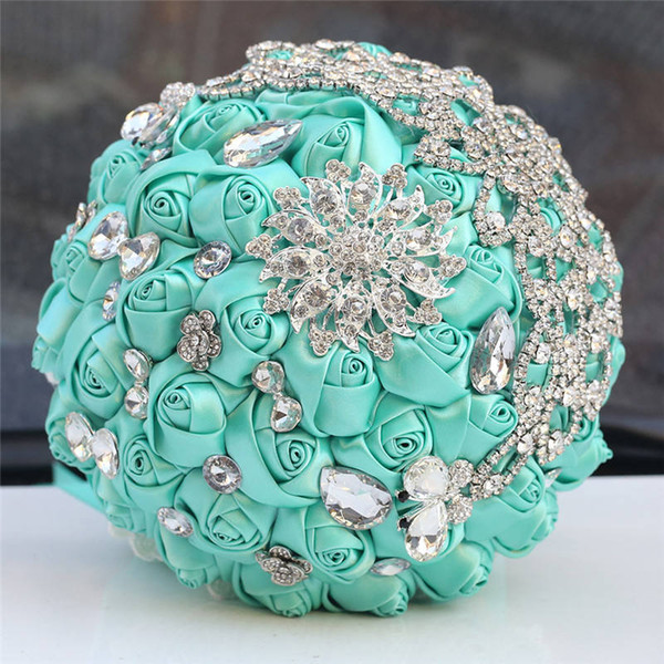 18cm Romantic Wedding Bride 's Bouquet Mint Green Stain Wedding Flowers Bridal Bouquets Crystal Bouquet De Fleurs Mariage W571