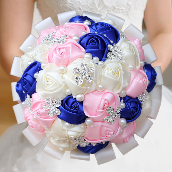 WifeLai-A Wedding Flowers Bridal Flower Bouquets Crystal Bridesmaid Bouquet Buque Noiva Ribbon Rose Holding Flowers W224A-2