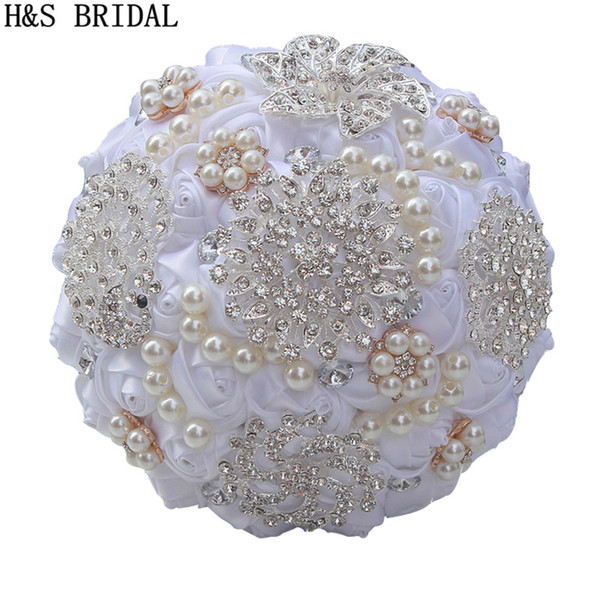 Multi color bridal flowers 2022new ribbon luxury pearl wedding bouquet with rhinestone Artificial rose new arrival