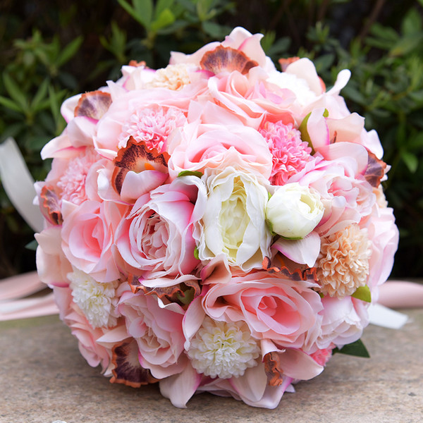 HOT Sale Elegant Wedding Bouquet for Bridal bridesmaid Ribbon Vintage Artificial Rose Home Decoration Graduation Wedding Bouquet mariage