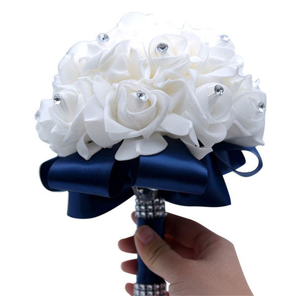 H&S BRIDAL New Wedding Bouquet for Women Artificial Rose with Crystal Gift Bridesmaid Bridal Bouquet Cheap Emulation Decoration