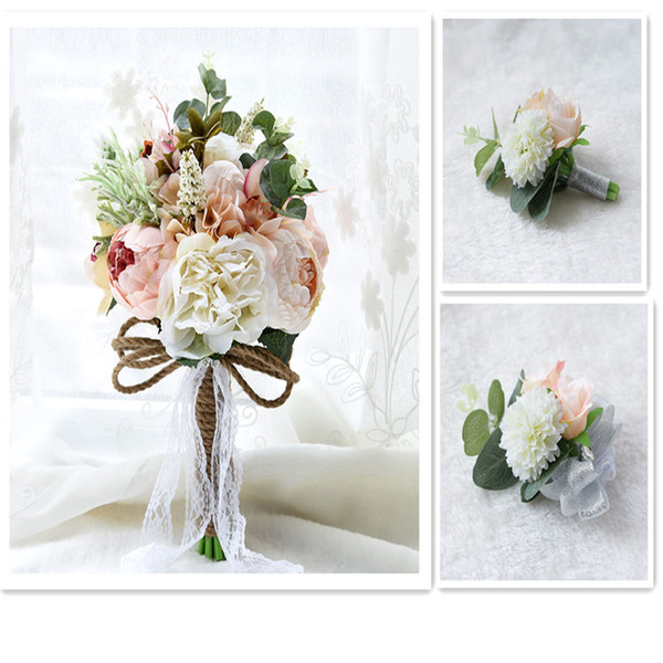 H&S BRIDAL Simple Wedding Bouquet (Wrist flower and boutonniere )Mixed Wedding Bridal Bouquet Set bouquet of flower for wedding 2019